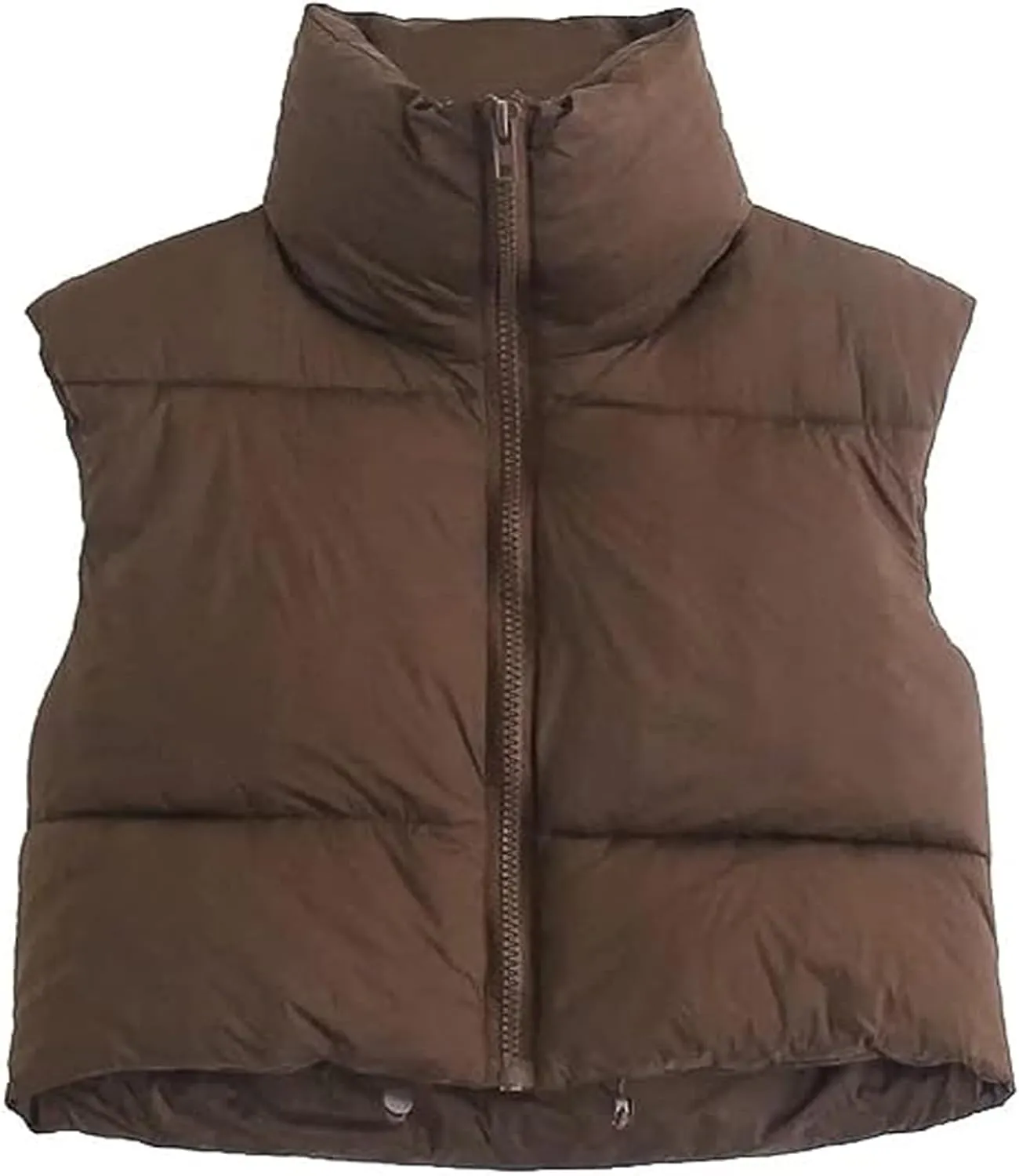 Shiyifa Women's Fashion High Neck Zipper Cropped Puffer Vest Jacket Coat