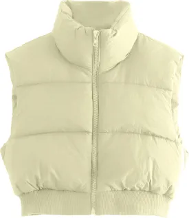 Shiyifa Women's Fashion High Neck Zipper Cropped Puffer Vest Jacket Coat