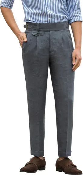 Snoly Men's Summer Retro Lightweight Linen Gurkha Trousers Tapered Leg Straight Flat Front Chino Pant