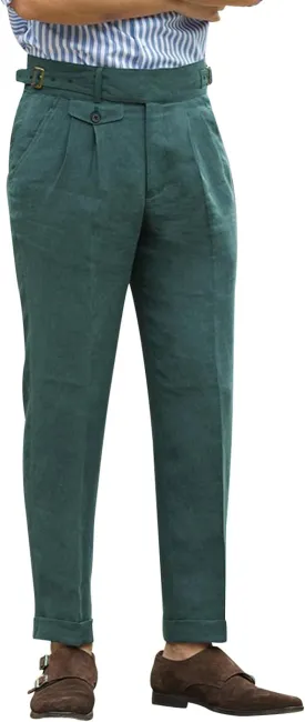 Snoly Men's Summer Retro Lightweight Linen Gurkha Trousers Tapered Leg Straight Flat Front Chino Pant