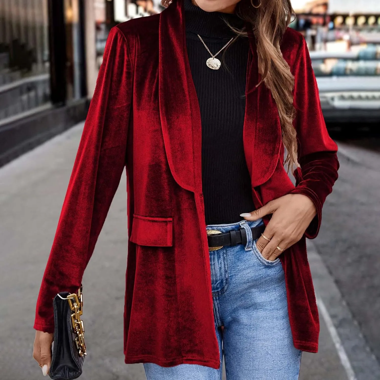 Velvet Blazer Jackets for Women Fashion Casual Open Front Long Sleeve Soft Cardigan Lapel Collar Suits Work Outfits