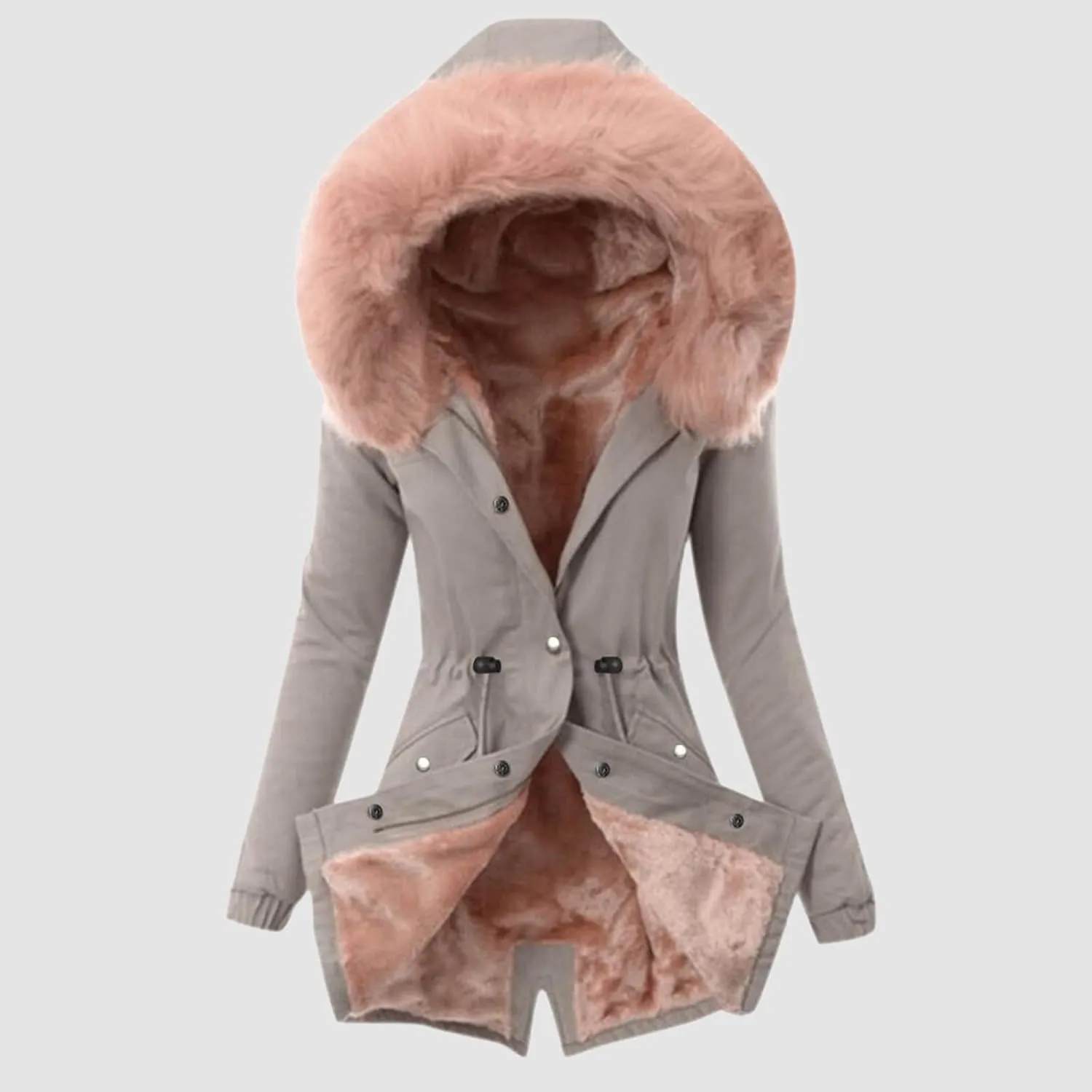 Women's Thick Fleece Lined Parka Faux Fur Collar Camouflage Solid Winter Coats Hooded Jackets Military Anorak Pockets