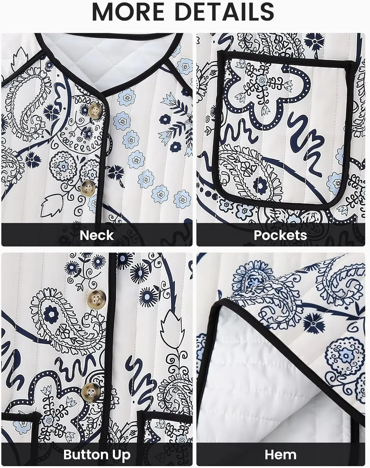 Wyeysyt Women's Cropped Puffer Jacket Quilted Floral Print Cardigan Button Up Long Sleeve Lightweight Open Front Padded Coat