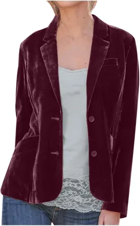 XUNRYAN Velvet Blazers Jackets for Women Evening Dressy Vintage Long Sleeve Cardigans One Button Lapel Trench Coats w Pockets