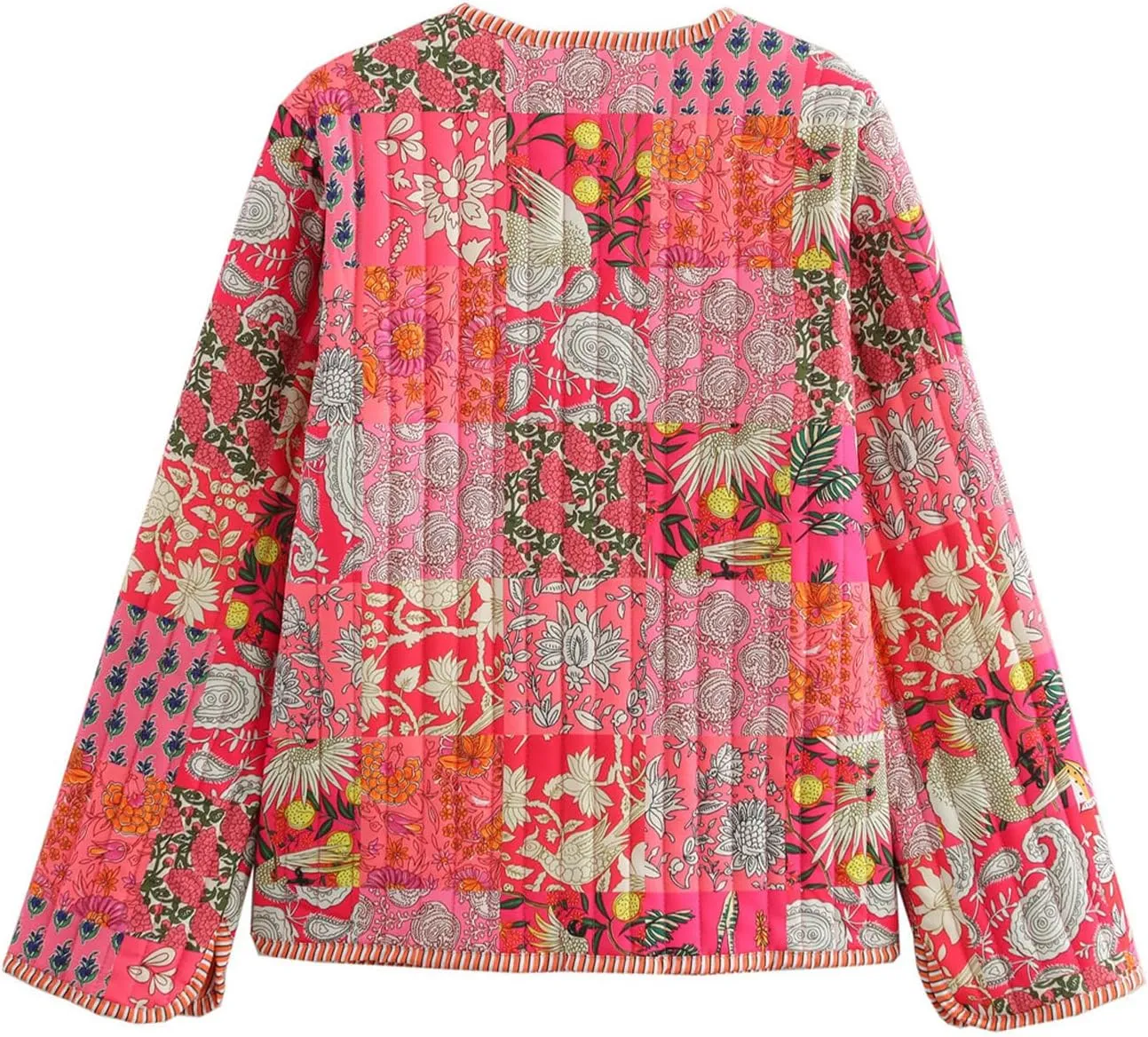 Yimoon Quilted Jackets for Women Reversible Floral Print Open Front Lightweight Cropped Puffer Jacket Outwear