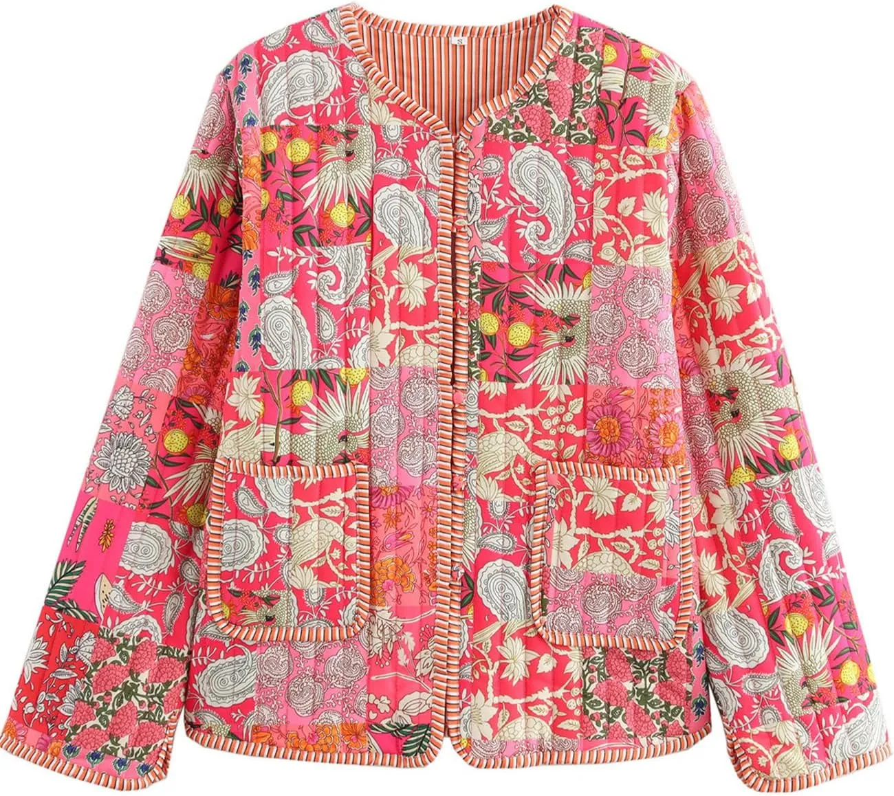 Yimoon Quilted Jackets for Women Reversible Floral Print Open Front Lightweight Cropped Puffer Jacket Outwear