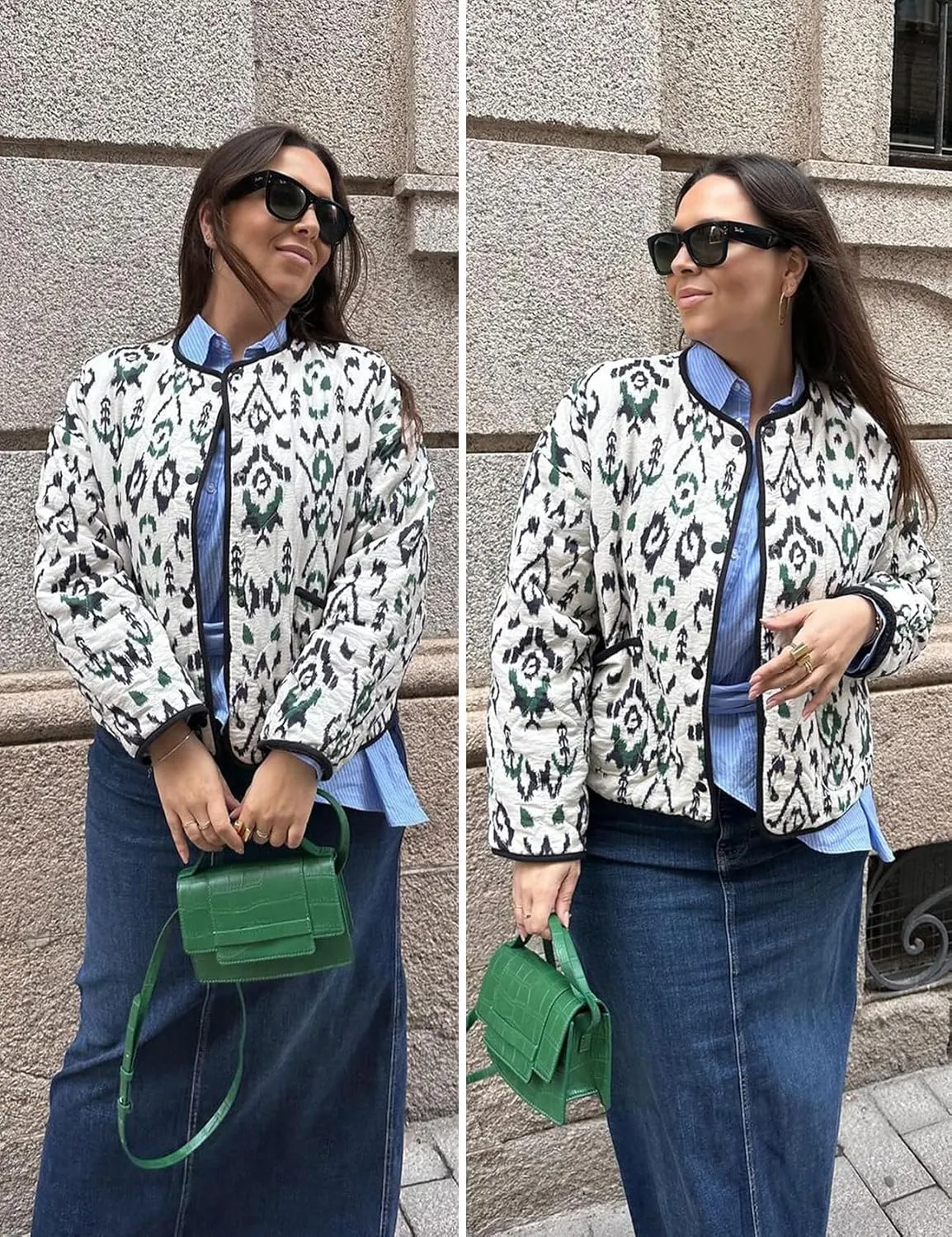 Yimoon Women's Cropped Quilted Puffer Jacket Floral Print Lightweight Padded Coat Vintage Button Down Puffy Outwear