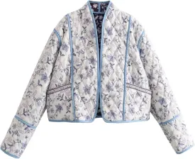 Yimoon Women's Quilted Jacket Lightweight Floral Print Cropped Puffer Coat Short Padded Open Front Winter Outwear