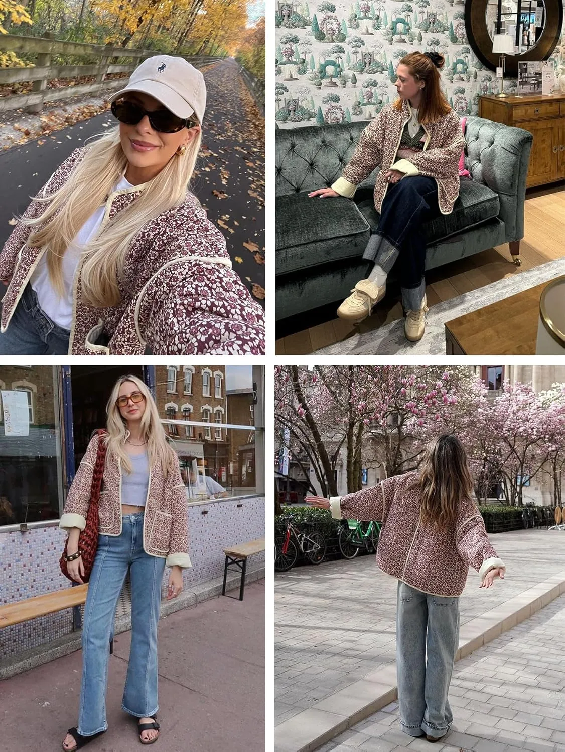 YKR Women's Cropped Puffer Jacket Floral Print Quilted Puffer Jackets Open Front Lightweight Short Jacket Trendy