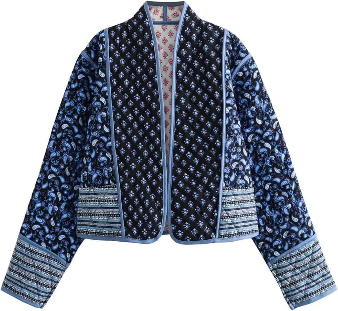 YKR Women's Cropped Puffer Jacket Floral Print Quilted Puffer Jackets Open Front Lightweight Short Jacket Trendy