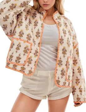 YKR Women's Cropped Puffer Jacket Floral Print Quilted Puffer Jackets Open Front Lightweight Short Jacket Trendy